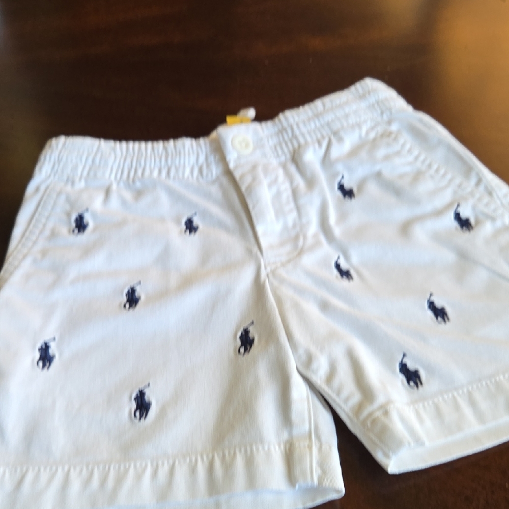 Ralph Lauren Kids White and Navy Embroidered Shorts